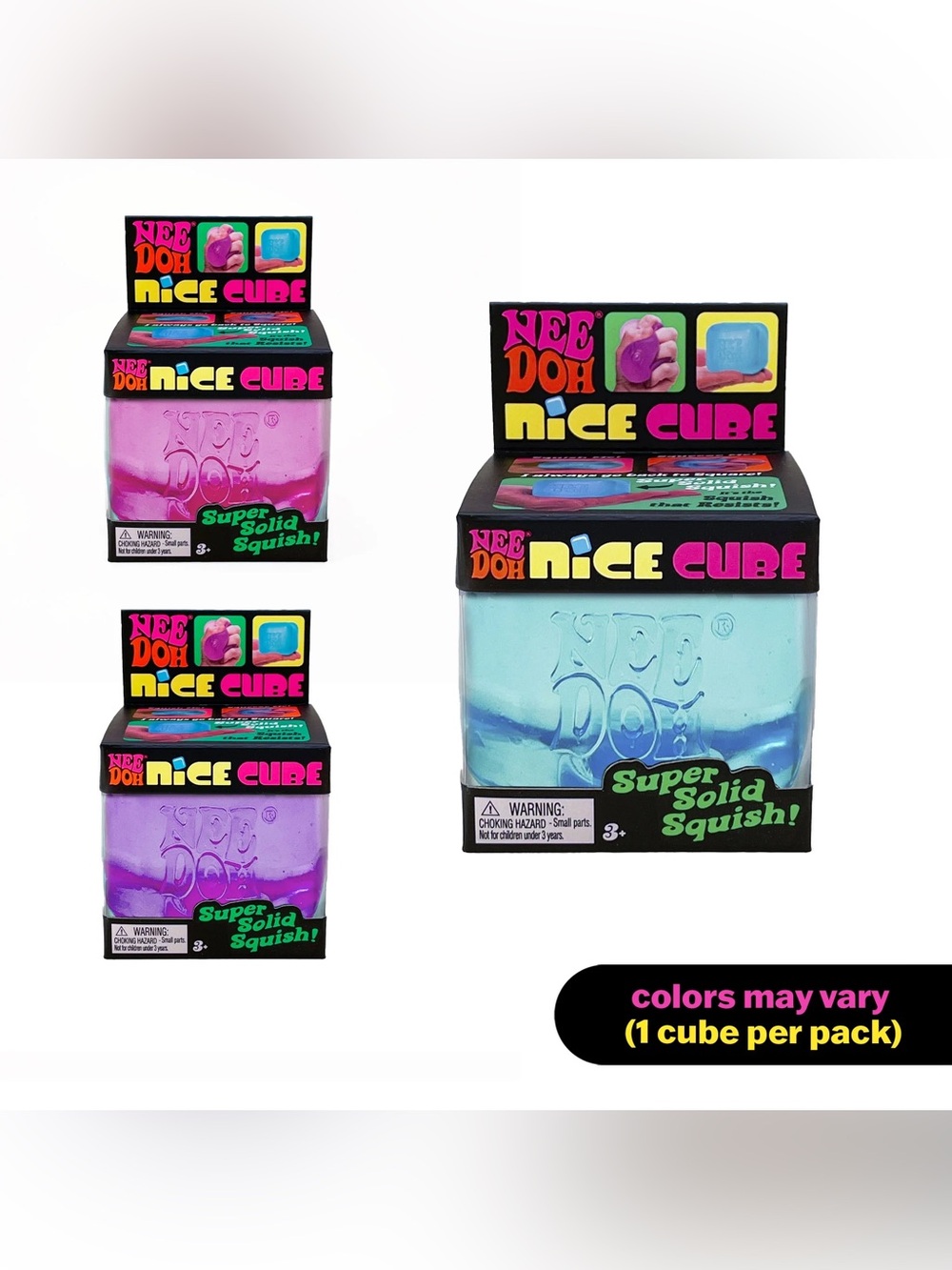 NeeDoh SET X 2 Nice Cube Super Solid Squish - Pink & Blue - Picture 3 of 6